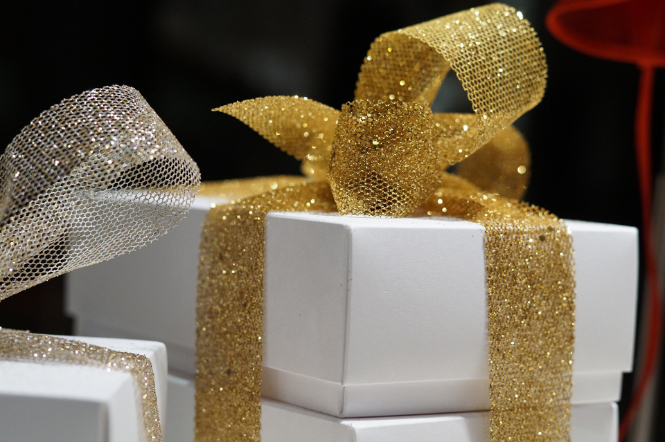 Gift Box with sparkly gold ribbon