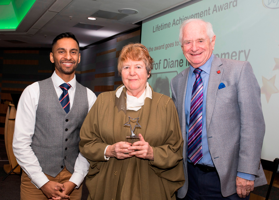 Above and Beyond Awards 2019. Bobby Seagull - Lifetime Achievement Award winner, Professor Diane Montgomery - Johnny Ball