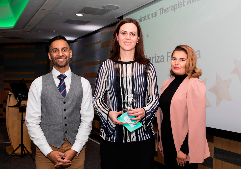 Above and Beyond Awards 2019. Bobby Seagull - Inspirational Therapist Award winner, Mariza Ferreira - Rachel Egan