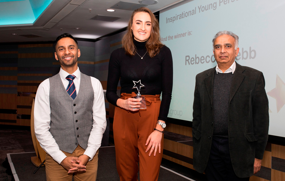 Above and Beyond Awards 2019. Bobby Seagull - Inspirational Young Person Award winner Rebecca Webb - Dhruv Patel