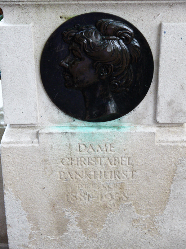 Emmeline Pankhurst Statue - plaque to Christabel Pankhurst - in Victoria Tower Gardens