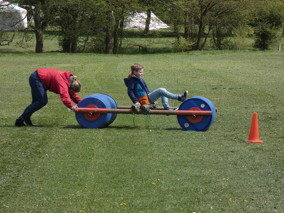 "Right a bit mum!" mother pushing son on their barrel racing buggy at the PPUK Be Curious Weekend 2019