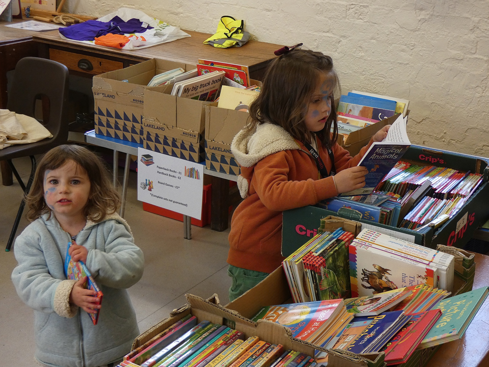 Books, Books, Glorious Books! - Children selecting from boxes of books at the PPUK Be Curious Weekend, 2019
