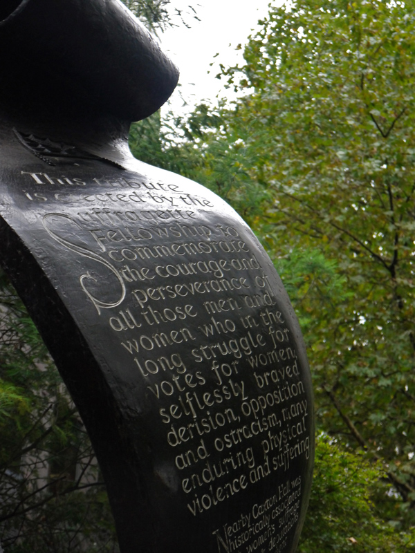 Detail of the Suffragette memorial in Christchurch Gardens