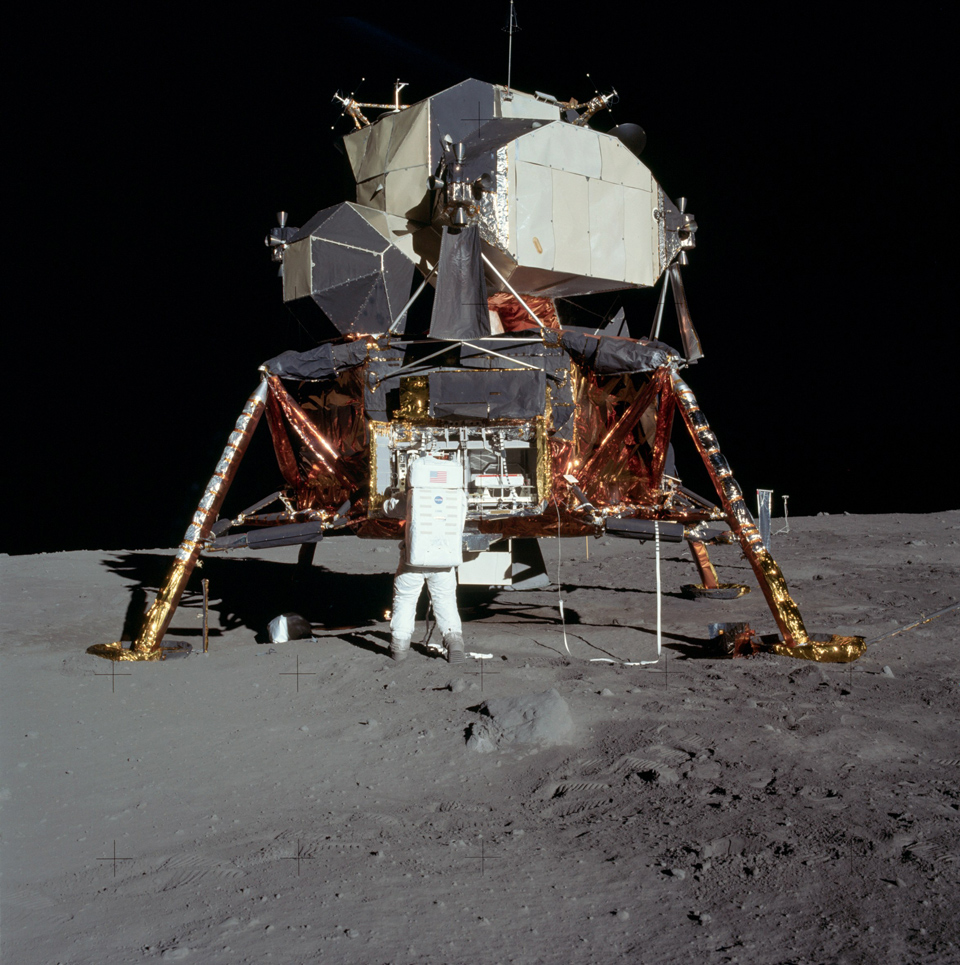 Buzz Aldrin outside the Apollo 11 Lunar Landing Module on the moon