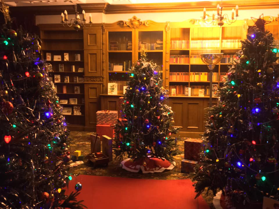 Christmas Trees inside the library at Bletchley Park
