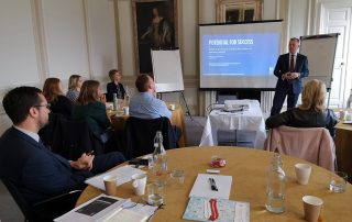 Dr. Mac Heath, Director of Children's Services for Milton Keynes, addresses the Working Together to Support Disadvantaged More Able Young People in Milton Keynes meeting at Chicheley Hall, November, 2019
