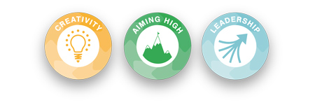 creativity, aiming high, leadership skills builder logos