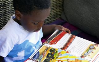 Young child reading a book