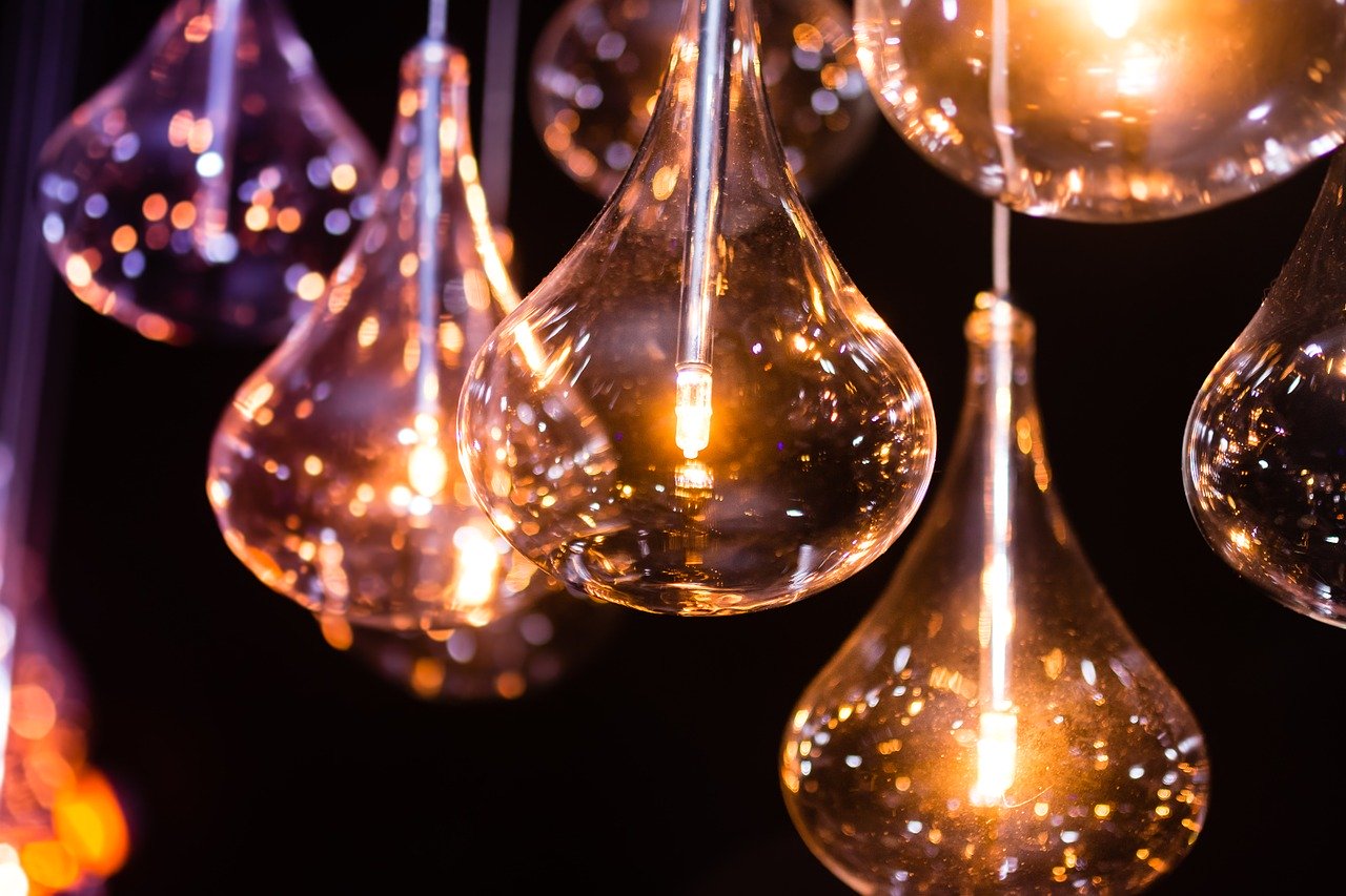 Pendular Light bulbs hanging aglow