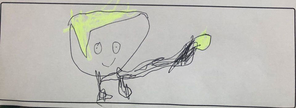 drawing of the Accidental Secret Agent by Nico S. aged 6