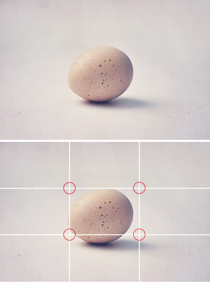 Egg marked up with grid, showing placement that isn't rule of thirds