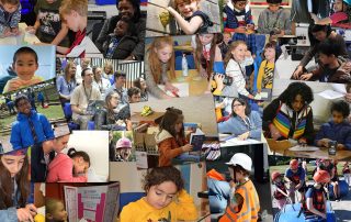 Photomontage of children and adults taking part in events with Potential Plus UK