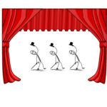 musical curtains, stick figures dancing