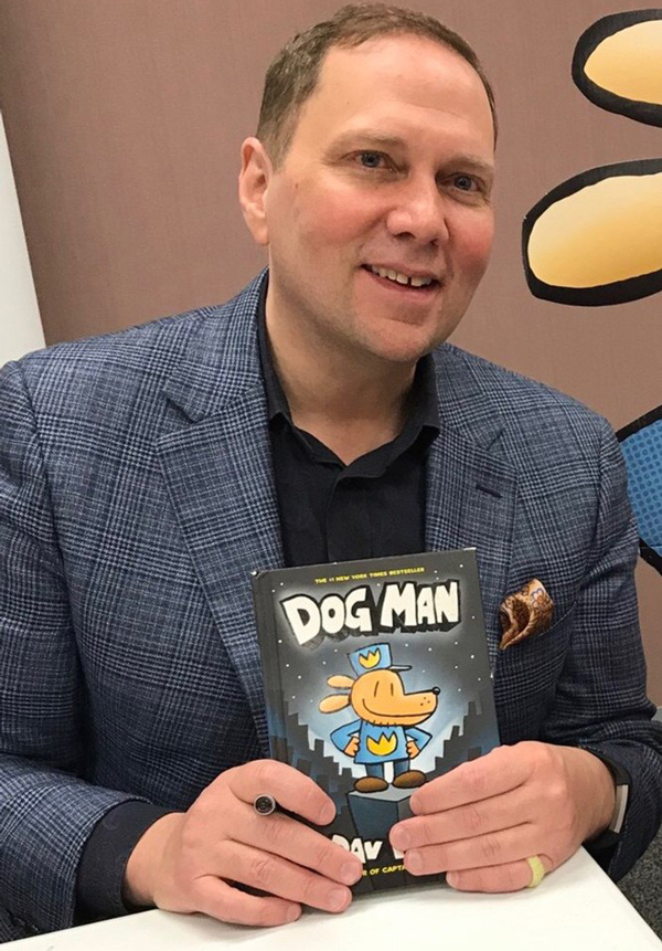 Image: Detail, Dav Pilkey at the St. Louis County Library in 2018. By Kojisasuke - Own work, CC BY-SA 4.0, https://commons.wikimedia.org/w/index.php?curid=81284072
