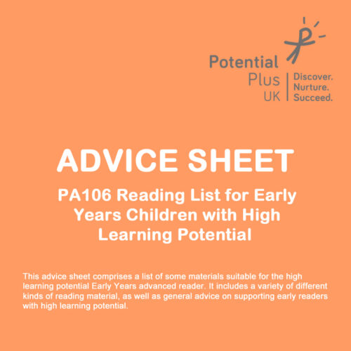 front cover PA106 Reading List for Early Years Children with High Learning Potential