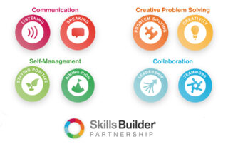 Eight logos representing the section headings of the Skills Builder Framework