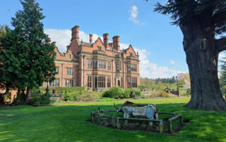 Beaumanor hall and metal sculpture in front of house