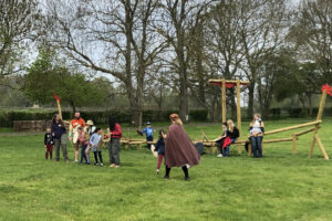 viking urging on parents and children at Beaumanor Hall