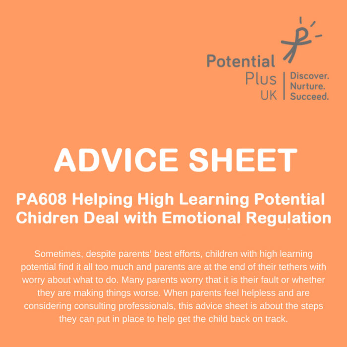 Front cover Advice Sheet PA608 Helping High Learning Potential Children Deal with Emotional Regulation